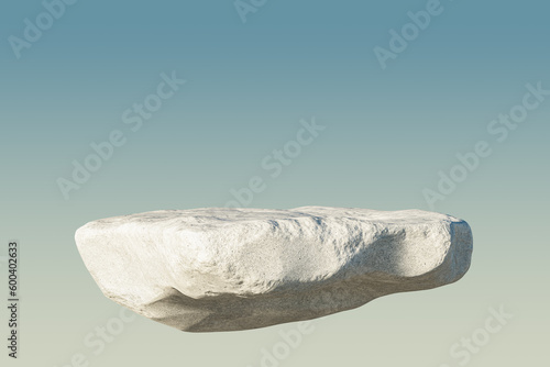 Obraz na plátne 3d presentation pedestal or dais made of natural rock levitating over blue sky, outdoor scene