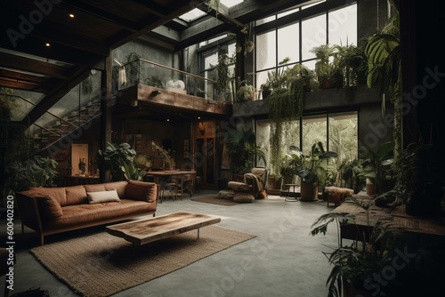 Stunning indoor space designed with biophilic aesthetics. Generative AI