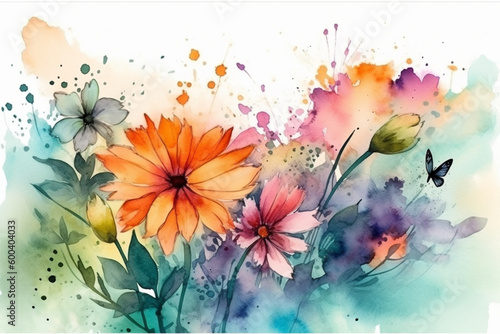 Beautiful watercolor aquarella painting of vibrant summer flowers. Ai generated © twindesigner
