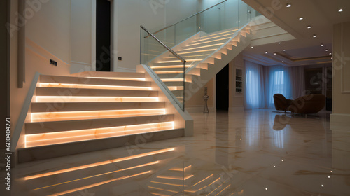 Stairs with LED lighting in a modern interior. Ai generated.