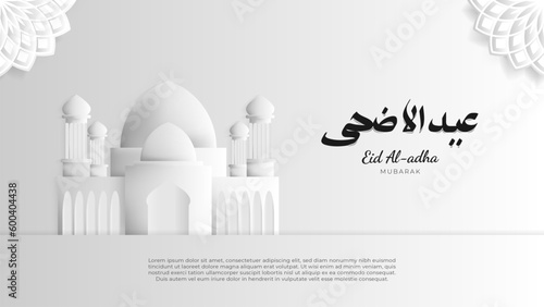 Monochrome islamic eid al adha greeting background in paper style