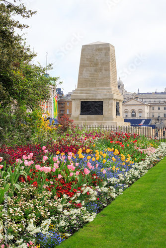 Colourful Tulip Bed leading to Horse Guards Parade after the Coronation of King Charles III in London May 2023 photo