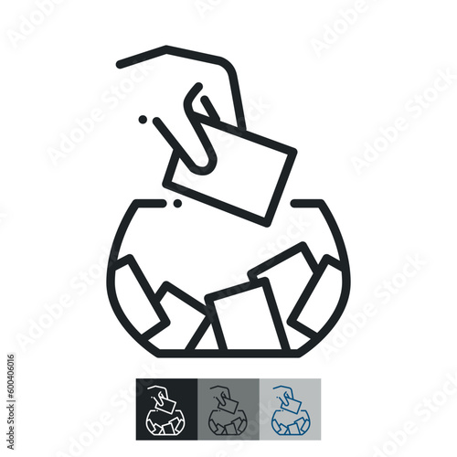 Raffle linear icon. Gambling competition. Choosing random numbered ticket. Prize giveaway. Contour symbol. Vector isolated outline drawing.