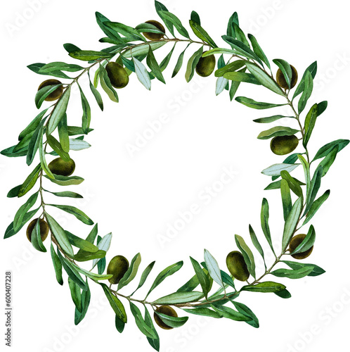 Olive  leaves branch  watercolor wreath  frame  illustration invitation
