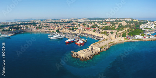 Summer aerial view of city port and fort Rhodes island, Greece, Europe © oleg_p_100