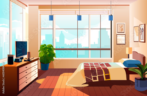 modern bedroom interior empty no people house room with furniture horizontal