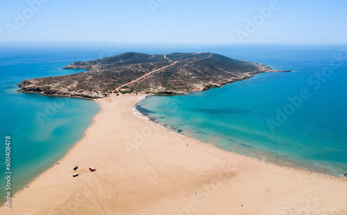 Aerial summer view of Prasonisi beach on Rhodes island, Greece, Europe