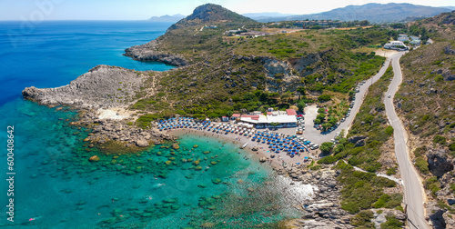 Obraz na płótnie Aerial view and beach in Ladiko bay, Rhodes island, Greece, Europe w salonie