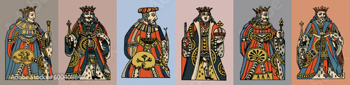 Vector set of medieval hand drawn illustrations with the image of the king.