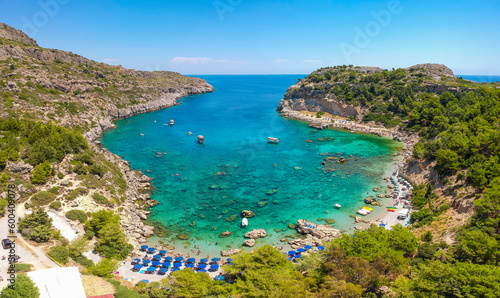 Sea and beach in Anthony Quinn bay, Rhodes island, Dodecanese, Greece © oleg_p_100