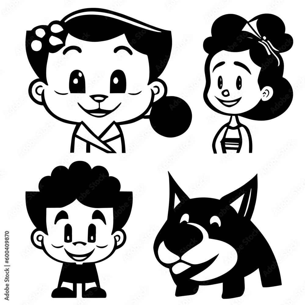 cartoon characters vector design black and white cartoon characters vector design black and white