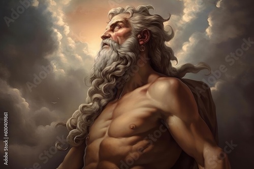 Art of almighty greek ancient god in the sky. Beautiful illustration picture. Generative AI