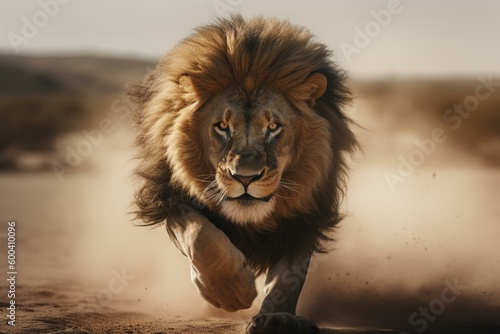 A lion running at full speed. Generative AI