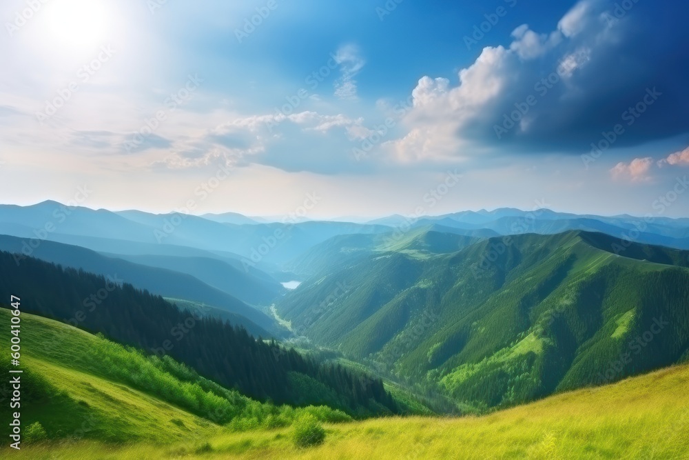 Carpathian mountains, vibrant and majestic landscape. Beautiful illustration picture. Generative AI