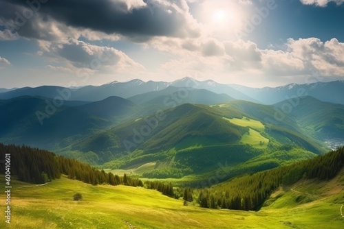 Carpathian mountains, vibrant and majestic landscape. Beautiful illustration picture. Generative AI © standret