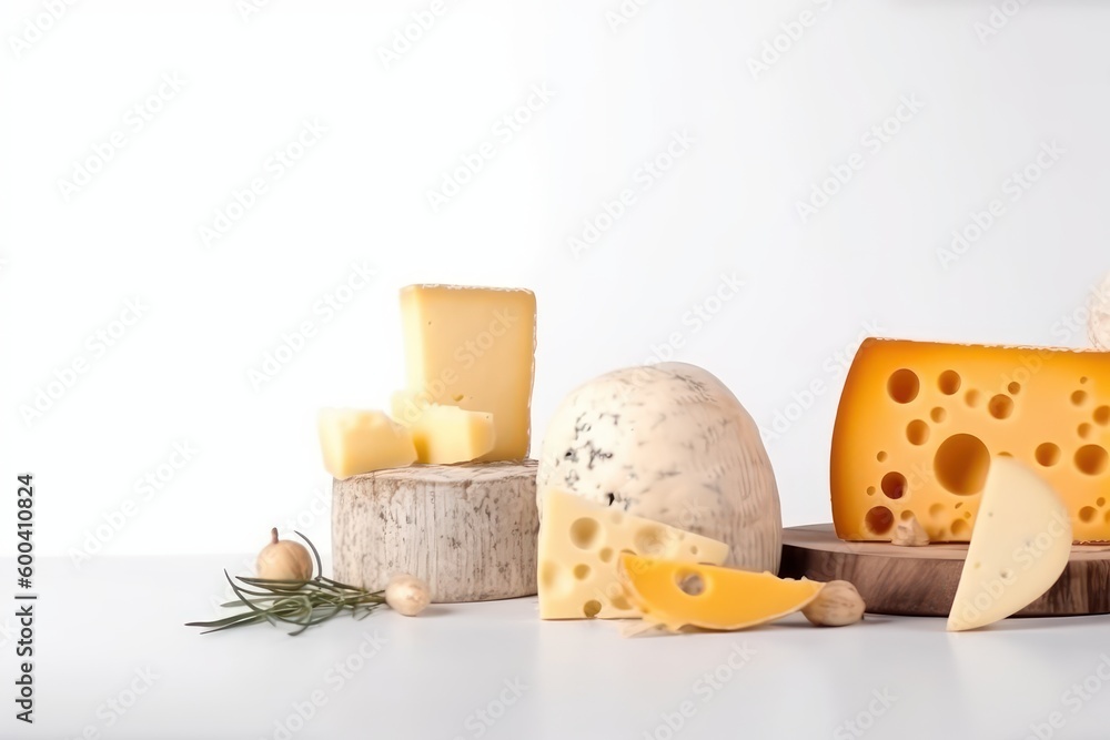 Cheese on a white background. Beautiful illustration picture. Generative AI