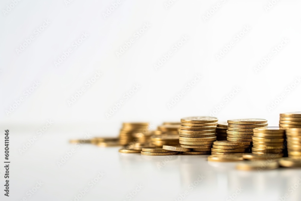 Bunch of coins is on white background. Beautiful illustration picture. Generative AI Bunch of coins is on white background. Beautiful illustration picture. Generative AI