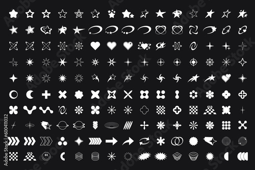 Set of Abstract geometric Y2k shapes trending retro futuristic design elements, infographic shapes.
