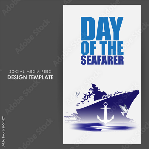 Vector illustration of Day of the Seafarer 25 June social media feed story mockup template