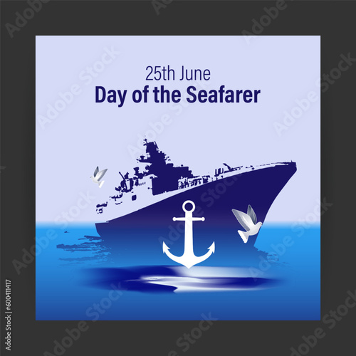 Vector illustration of Day of the Seafarer 25 June social media feed story mockup template