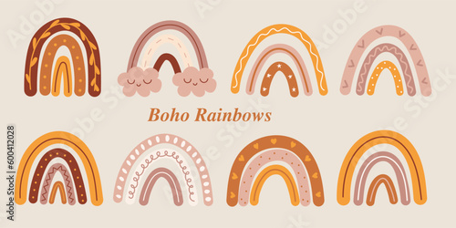 Collection Rainbow boho print. Scandinavian Rainbow Modern Childish style. Elements for print, postcard and poster photo