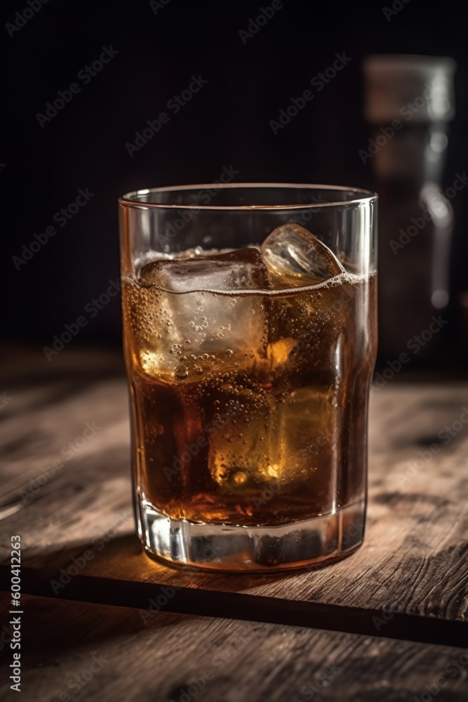 Glass of soda on white wooden background. ai