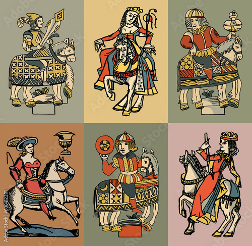 Ancient Horseman. Set of vector hand drawn illustrations. Vintage style.
