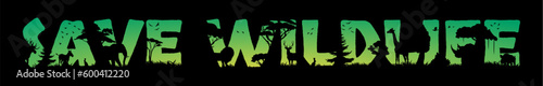African animal silhouettes. Save wildlife double exposition with vector nature landscape of Africa savannah trees and grass. Elephant, lion, zebra and giraffe, rhino, jungle birds and warthog animals