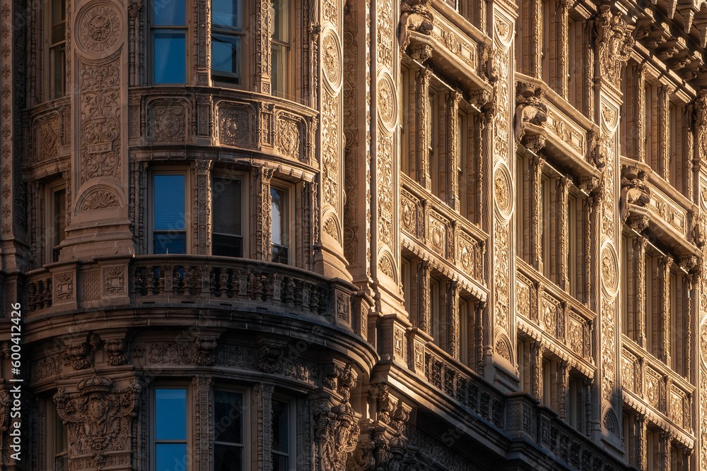 French Renaissance facade in Midtown Manhattan. Ornate architectural detail, New York City.
