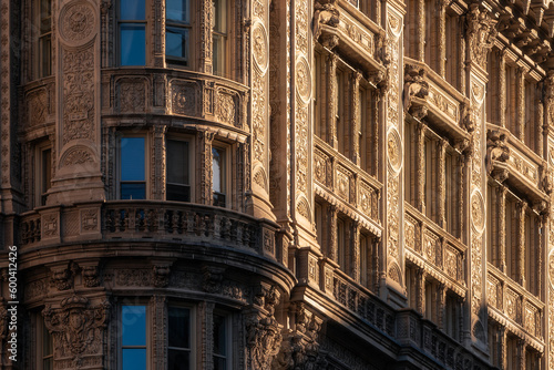 French Renaissance facade in Midtown Manhattan. Ornate architectural detail, New York City.