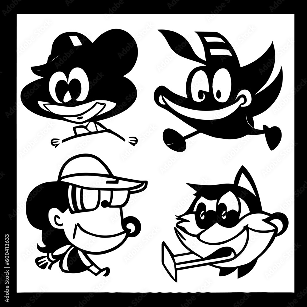 cartoon characters vector design black and white cartoon characters vector design black and white