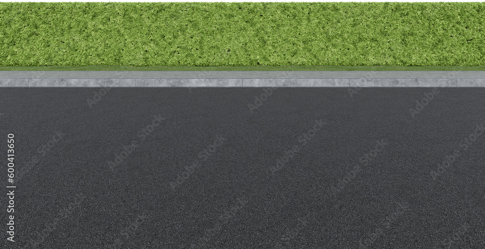 Realistic road side and hedge. 3d rendering of isolated objects.