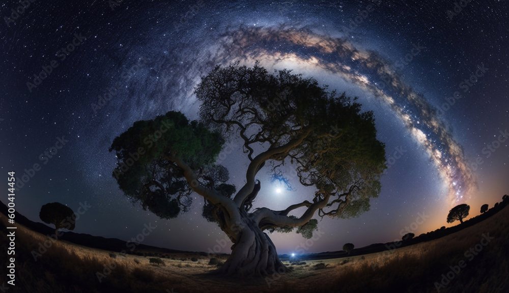 silhouette of tree and milky way in the night sky. generated AI. Stock ...