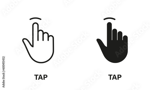 Tap Gesture, Hand Cursor of Computer Mouse Line and Silhouette Black Icon Set. Touch, Click, Press, Swipe, Point Symbol Collection. Pointer Finger Pictogram. Isolated Vector Illustration