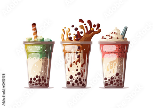 Buubble tea with tapioca vector illustration. Drink, cafe menu, tasty food, asian kitchen concept.