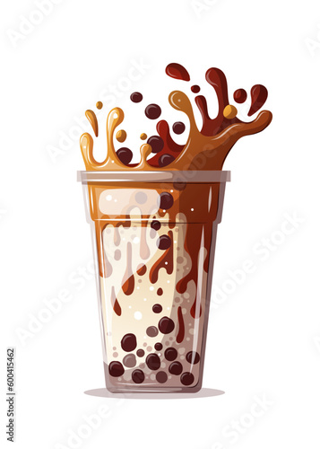 bubble tea with tapioca vector illustration. Drink, cafe menu, tasty food, asian kitchen concept.