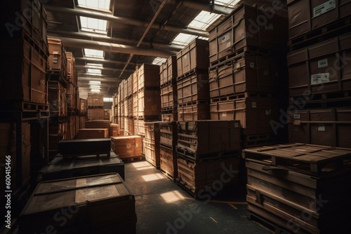 Boxes stored in warehouse for logistics. Generative AI