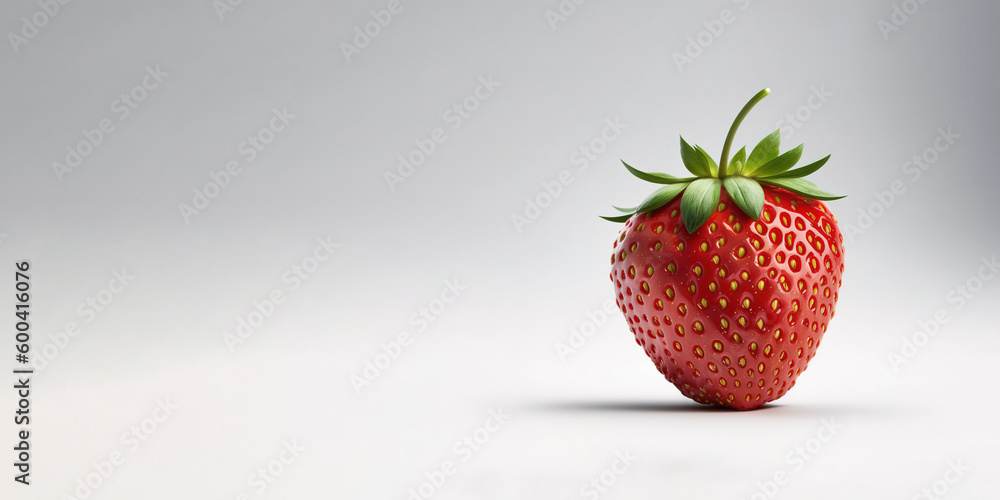 Fresh single whole strawberry isolates with copy space. Created with Generative AI Technology Fresh single whole strawberry isolates with copy space. Created with Generative AI Technology