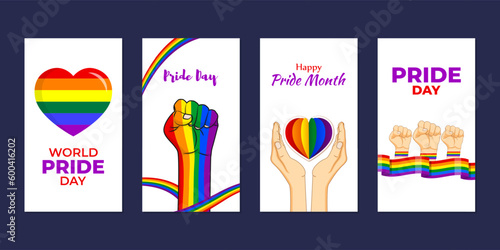 Vector illustration of Happy Pride Month social media story feed set mockup template
