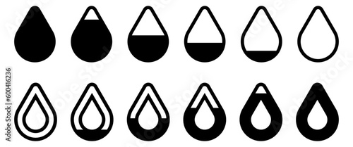 Water drop level icon set. From zero to full