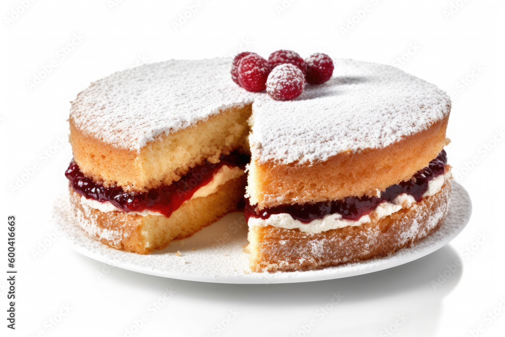 Victoria Sponge Cake isolated on white background. Traditional London dessert. Ai generative Victoria Sponge Cake isolated on white background. Traditional London dessert. Ai generative