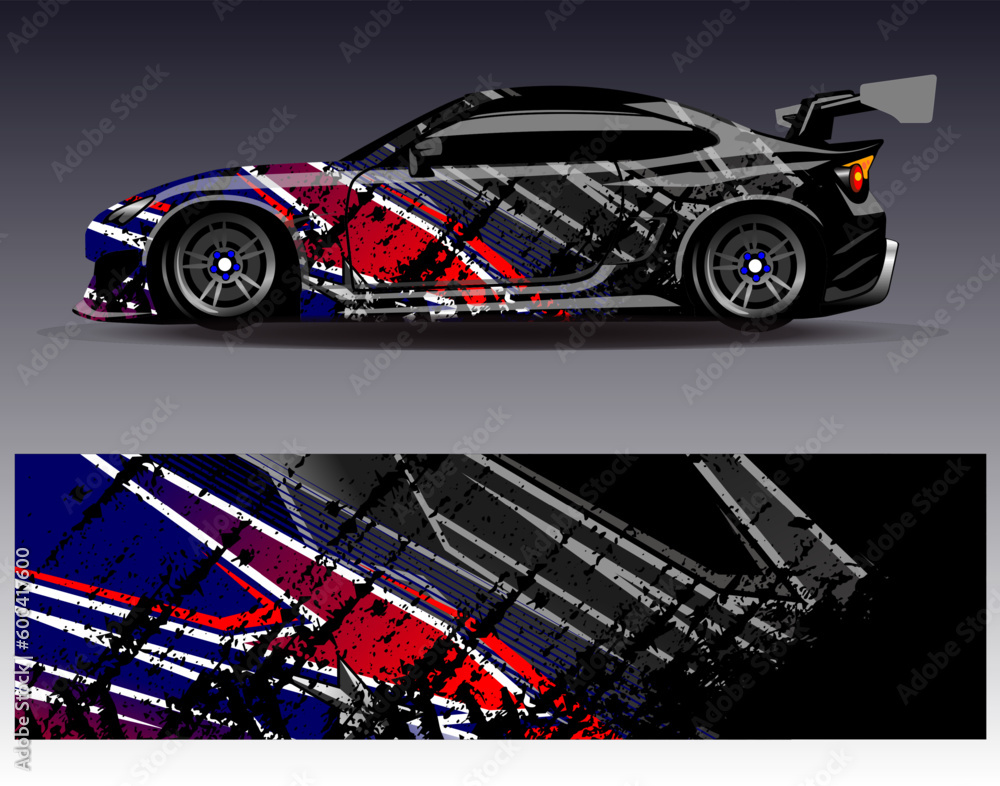 Car wrap design vector. Graphic abstract stripe racing background kit designs for wrap vehicle race car rally adventure and livery Car wrap design vector. Graphic abstract stripe racing background kit designs for wrap vehicle race car rally adventure and livery