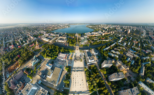 Russia, Izhevsk. Central Square. Izhevsk pond. Panorama of the city from the air