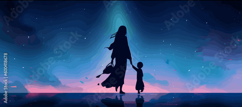 silhouette son and mother