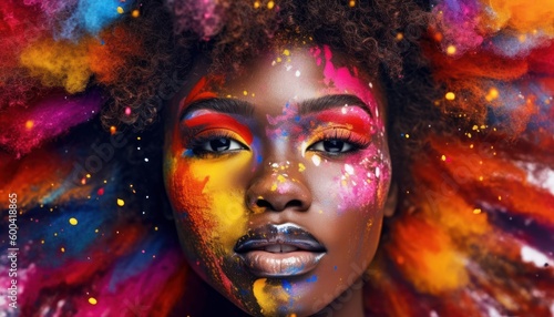 African american woman. Striking low-key image  radiant colors  portrait. Beautiful illustration picture. Generative AI