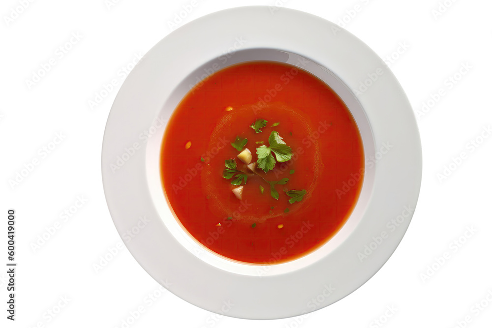 Gazpacho On White Plate. Spanish Dish. On Isolated Transparent Background, Png. Generative AI Gazpacho On White Plate. Spanish Dish. On Isolated Transparent Background, Png. Generative AI