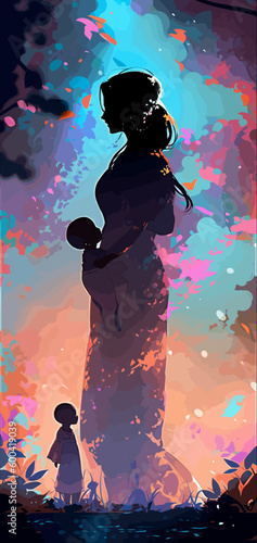 silhouette son and mother