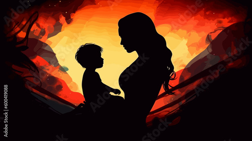 silhouette son and mother