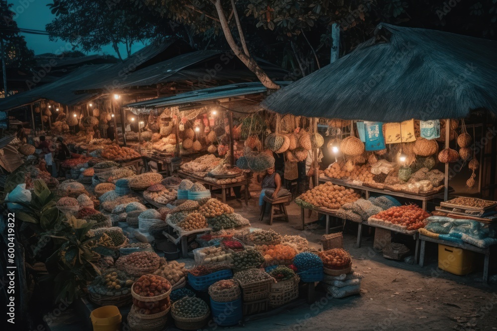 Indian street market. Beautiful illustration picture. Generative AI