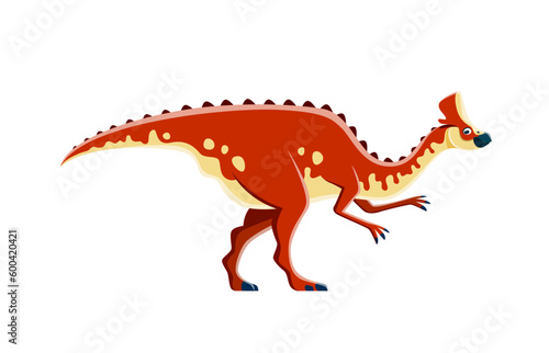 Dinosaur cartoon character  Amurosaurus or Jurassic cute dino animal  vector kid toy. Cartoon dinosaur or Amurosaurus genus species  kids paleontology education or extinct reptiles collection